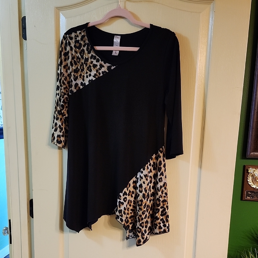 LILY PAD BLACK and LEOPARD PRINT BLOUSE